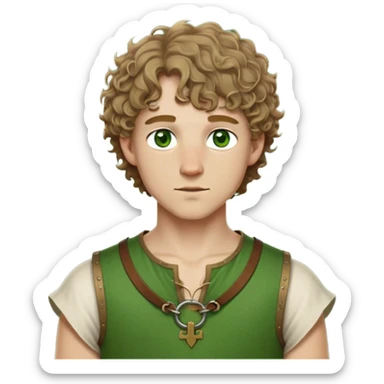medieval summer outfit worn by a DnD themed fantasy male character. thin, sleeveless wool tunic with a small keyhole opening at the neckline, tied shut with a leather string. clothes only above the waist. The clothes full waist. The character's haven't arms. character is white-skinned, dark blonde hair, green eyes, short curly hair. sticker