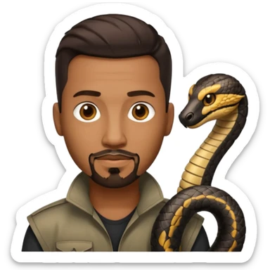 Homme métisse yeux marron avec un bouc cheveux court avec dégradé sur le côté, avec un cobra à côté sticker