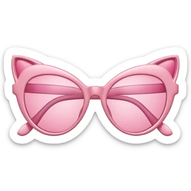 A 3D cartoon rose-pink cat-eye shaped spectacle, glossy curved frame, soft reflections, isolated on plain background. only glasses. sticker