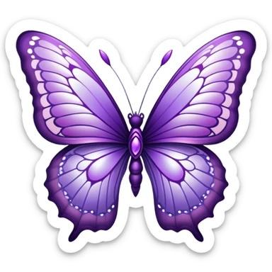 "A majestic butterfly in shades of purple, with intricately detailed wings featuring a mesmerizing pattern resembling delicate lace. The wings shimmer with an iridescent glow, reflecting hues of amethyst and lilac. The butterfly hovers gently above a field of blooming lavender, surrounded by tiny dewdrops glistening in the morning sunlight. A soft-focus background creates a dreamy atmosphere, emphasizing the elegance and ethereal quality of the butterfly."
 sticker