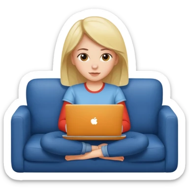 A girl is working with a laptop while lying on the sofa sticker