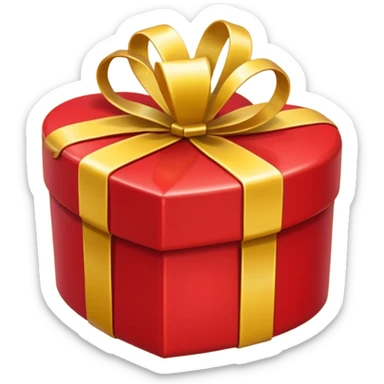 Cute kawaii sparkly shiny glossy romantic aesthetic Heart-shaped red gift box present with yellow wrapping sticker