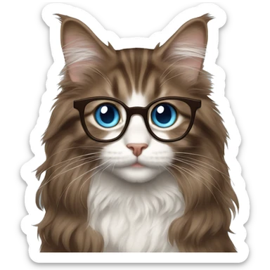 Russian girl blue eye glasses long brown hair maine coon cat sticker