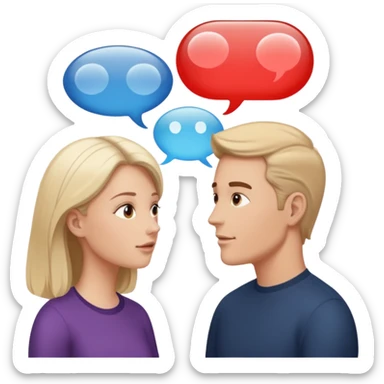 a person chatting up another person, one white male, one white woman facing each other talking with speech bubbles above their head sticker