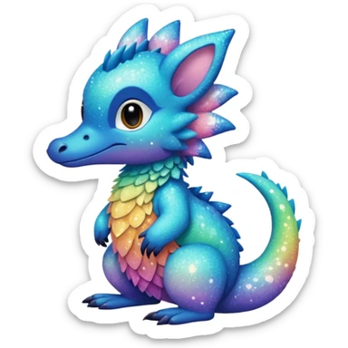 Randomly-colored gradients-colored cute fuzzy realistic glittery Randomly-faerie-drake-colored sparkly exotic drake-Trico-Fakémon-creature sticker