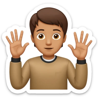 A man shrugging his shoulders with 6 above his left hand and 7 above his right hand sticker