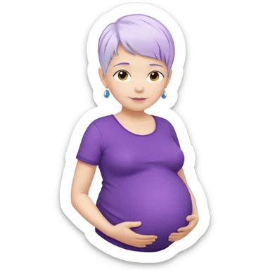 pregnant older women with purple shirt, white pixie hair, head neck and abdomen only sticker