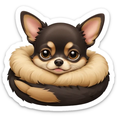 A high-resolution photo-realistic digital illustration of a cute black and tan chihuahua with big eyes shut sleeping lazily. sticker