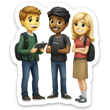 3 European students chatting at lesson sticker