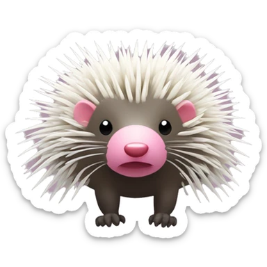 Brazilian porcupine with a pink nose, and white pricks all over its body sticker