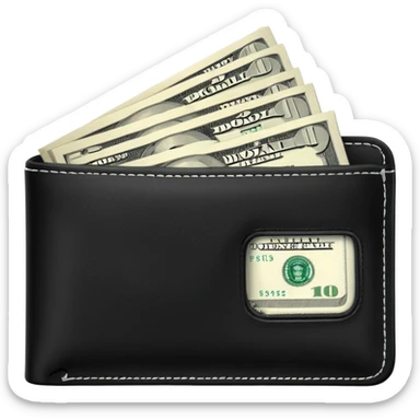black wallet with a single one dollar bill inside, just one dollar sticker
