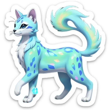 Colorful Iridescent Shiny Pastel Nebulae Glowing Neon Bioluminescent Bright Icy Elemental Pawny Majestic Elegant Thin Long Mature Realistic Liepard-Amaura-Litten-Sprigatito-Caracal-Lynx-Genet-Civet-Glaceon-Pokémon-fusion-creature (full body) sticker