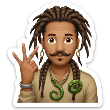 Black man with dreads and snake tattoo on forehead making a mustache with index finger sticker