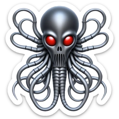 dark intertwined black wires forming a Giger-inspired creature, surreal sticker