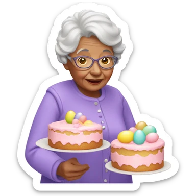 Granny with Easter cake sticker
