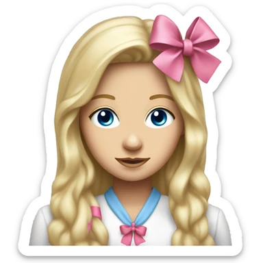 Pretty Blue eyed blonde long hair woman with pink bow in hair that is a psychology major at university  sticker
