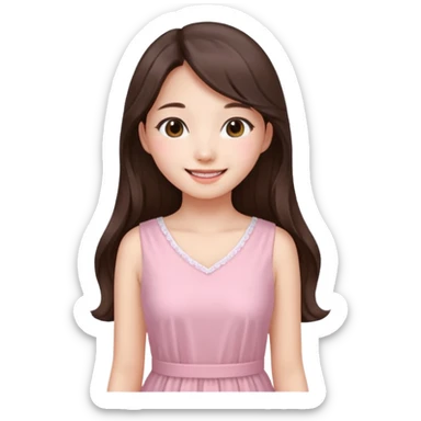 Korean girl in blue and white long haired brunette girl in light prink dresses smiling sticker
