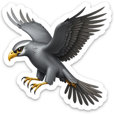 Emoji-style icon of a large metallic predatory bird flying, sharp wings, steel texture, dramatic pose, no gold no yellow sticker