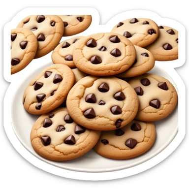 Cinematic Realistic Cookies Dessert Emoji, showcasing a plate of freshly baked cookies with gooey chocolate chips rendered with lifelike textures and warm, homey lighting. sticker
