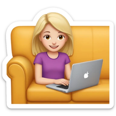 A girl is working with a laptop while lying on the sofa sticker