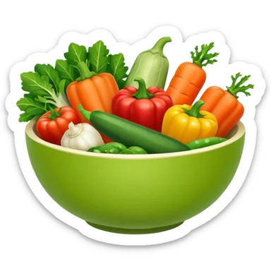 Healthy home cooking humanless avatar in clean style vibrant illustration. Fresh vegetables bowl, green tones, simple shapes, flat design, friendly and light. sticker
