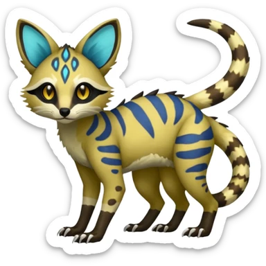 Rare realistic shiny warm-colored lush tropical exotic cute epic pretty beautiful handsome gorgeous aesthetic colorful vibrant Vernid-Protogen-Primagen-Wickerbeast-Genet-Trico-species-Fakemon-hybrid-creature by LiLaiRa, beautiful intricate markings, full body sticker
