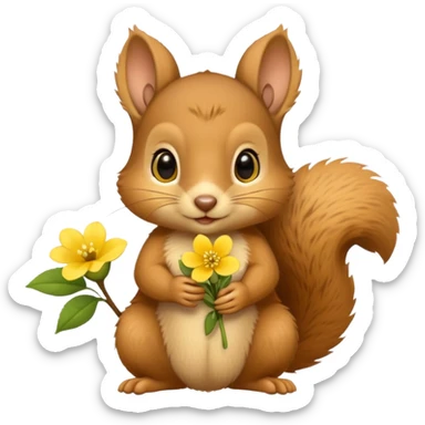 baby squirrel hold a flower sticker