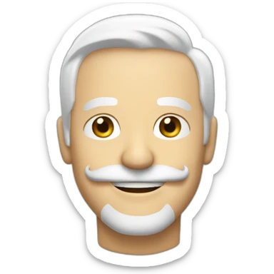 Create an emoji of a man smiling, with white hair and with a short but neat white beard and moustache sticker
