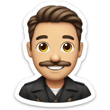 handsome smiling brunette man with mustache holding infant sticker