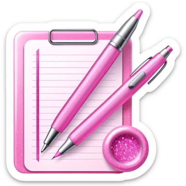 Pink glitter gel pen and stationery  sticker