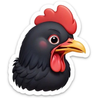Cinematic Cute Yawning Black Chicken Portrait Emoji, Head tilted slightly with a dramatic, wide-open yawn, showcasing a soft, glossy black plumage with subtle hints of iridescence and a distinctive red comb, floppy wings slightly drooping, round beady eyes barely open in drowsy contentment, Simplified yet irresistibly adorable features, highly detailed, glowing with a soft, cozy glow, high shine, relaxed yet expressive, stylized with a touch of whimsy, bright and endearing, soft glowing outline, capturing the essence of a sleepy yet affectionate chicken, so drowsy it feels like it could stretch out of the screen and curl up for a nap! sticker
