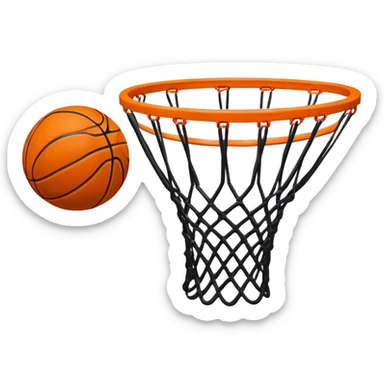 A close-up of a basketball hoop with the ball swishing through the net, captured mid-air. The background emphasizes the tension and excitement of the moment, with the rim and net in sharp focus, showcasing the precision and skill of the sport. sticker