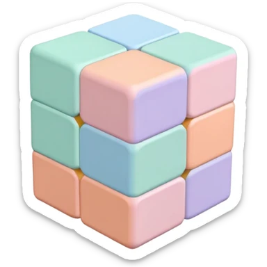 A 3x3 Rubik's Cube with pastel colors: light pink, baby blue, mint green, lavender, light yellow, peach, minimalist iOS emoji style sticker