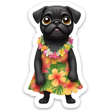 Black pug in a Hawaiian hula girl dress dancing sticker