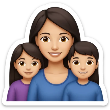 Hispanic mom with medium skin tone matching her children, long straight dark hair, no extra people sticker