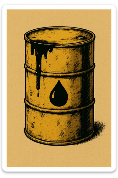 Сгенерируй мне темно желтую бочку чуть испачканную нефтью в стиле японского комикса на однородном фоне. Она должна смотреться ебать как стильно sticker