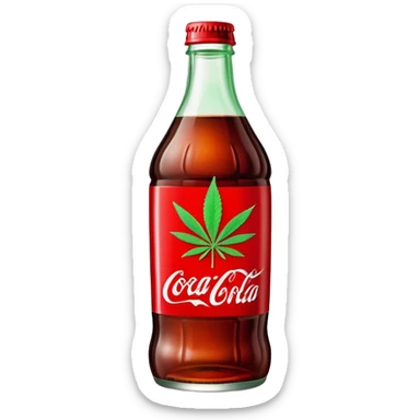 iconic curved Coca-Cola style glass bottle in red with a green cannabis leaf and "red pop" text on the label sticker