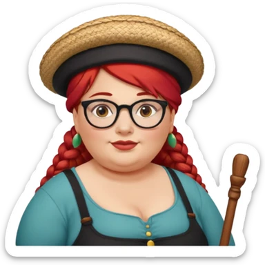 woman glassess, very fat venice gondolier with iconic hat and red hair woman braided sticker