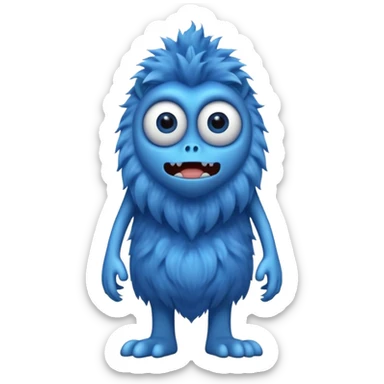 A skinny and lanky tall blue furry monster with a slightly triangular head put the top having a small curve going inward  sticker