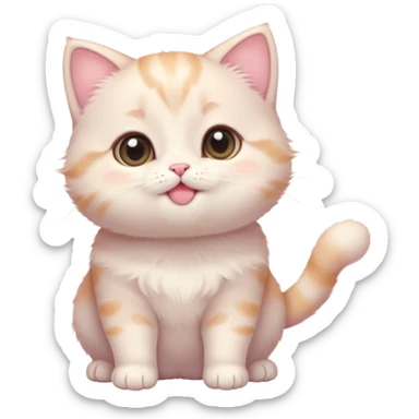 Cinematic chubby pastel kitten, big round eyes full of wonder, tiny paws reaching up, soft fluffy fur glowing in warm light, delicate heart-shaped nose, irresistibly cute and snuggly. sticker