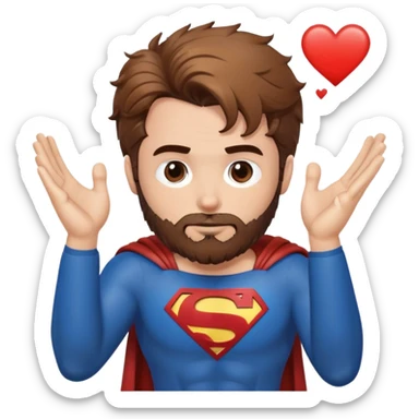 Adult Superman-with redish brown messy hair-full trimmed beard- hand heart emoji sticker