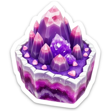 3D render of Rock Candy Geode, made entirely of dessert materials, glistening sugar crystal texture, sjagged translucent purple sugar crystals, delicious confectionery aesthetic, Apple emoji style, isolated on white background --v 6.0. sticker