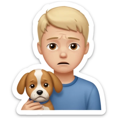 a very upset boy who lost her dog sticker