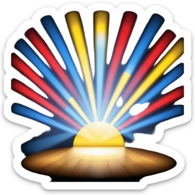 An emoji of stage lights shining brightly. Multiple spotlights in different colors (blue, yellow, red) angled towards a stage, creating a dramatic and concert-like atmosphere. Beams of light cutting through the darkness with a slight glow effect sticker