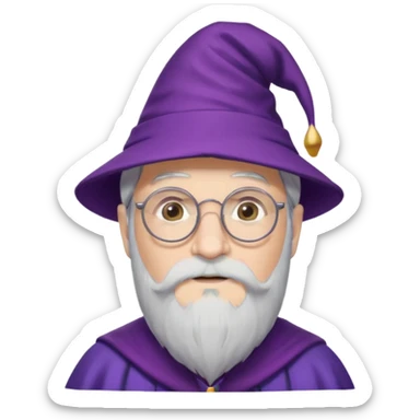dumbledore white hair, wear glasses, purple magic hat sticker