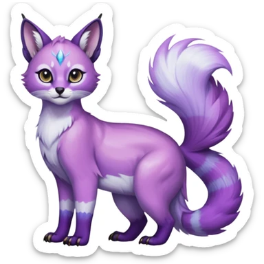 Colorful dark tropical pastel-lilac-lavender-violet iridescent pastel white glorious divine exotic cute cool beautiful shiny beautiful fantasy-caracal-civet-genet-sergal-vernid-Gryphon-Cacomistle-Trico-oncilla-animal-Fakémon-hybrid-fursona (full body) sticker