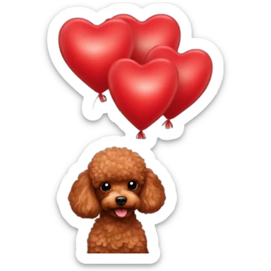 red toy poodle happy Surrounded by red heart-shaped balloons sticker