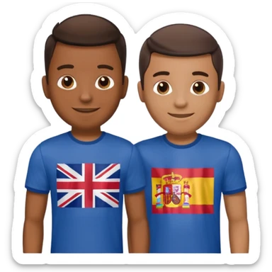 2 male Best buds , one in showing Philipine flag tshirt, one is Spain, in UK flag background sticker
