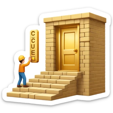 represents the habit formation process with a person stacking bricks to build a staircase, a signpost labeled "Cue → Action → Reward", and a glowing golden door at the top symbolizing success and transformation. Let me know if you need any tweaks! 🚀 sticker