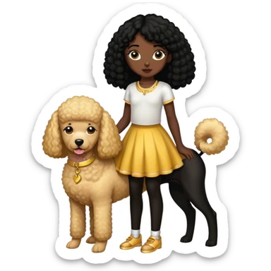 Black  hair girl wiht golden pudel boy dog sticker